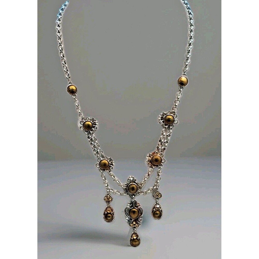 Victorian Style Festoon Chandelier Necklace Two Tone Silver Bronze Drop NWOT
